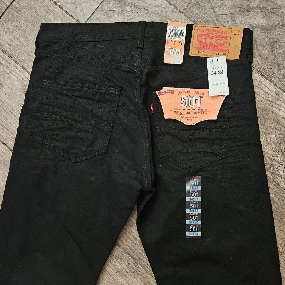 Levi's 501 Original Fit Straight Leg Men's Black Denim Jeans 34W x 34L